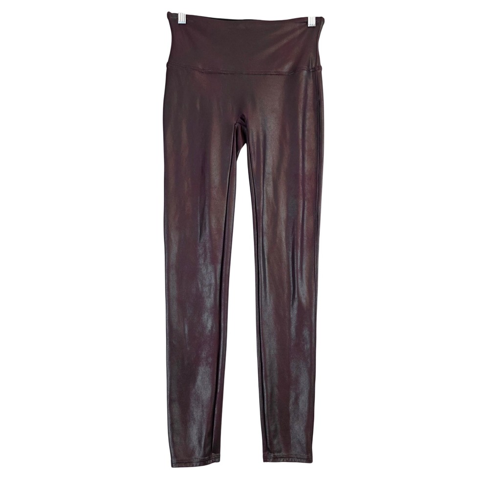 SPANX Faux Leather Leggings Burgundy Dark Red High Rise Womens Large 2437